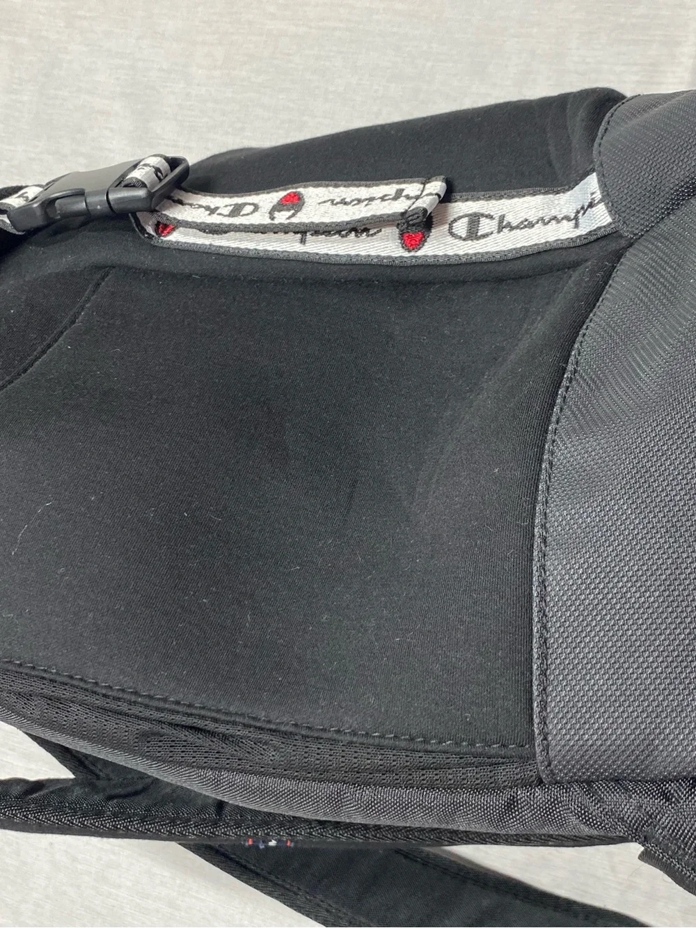 Champion Black Backpack with Red Logo Accent